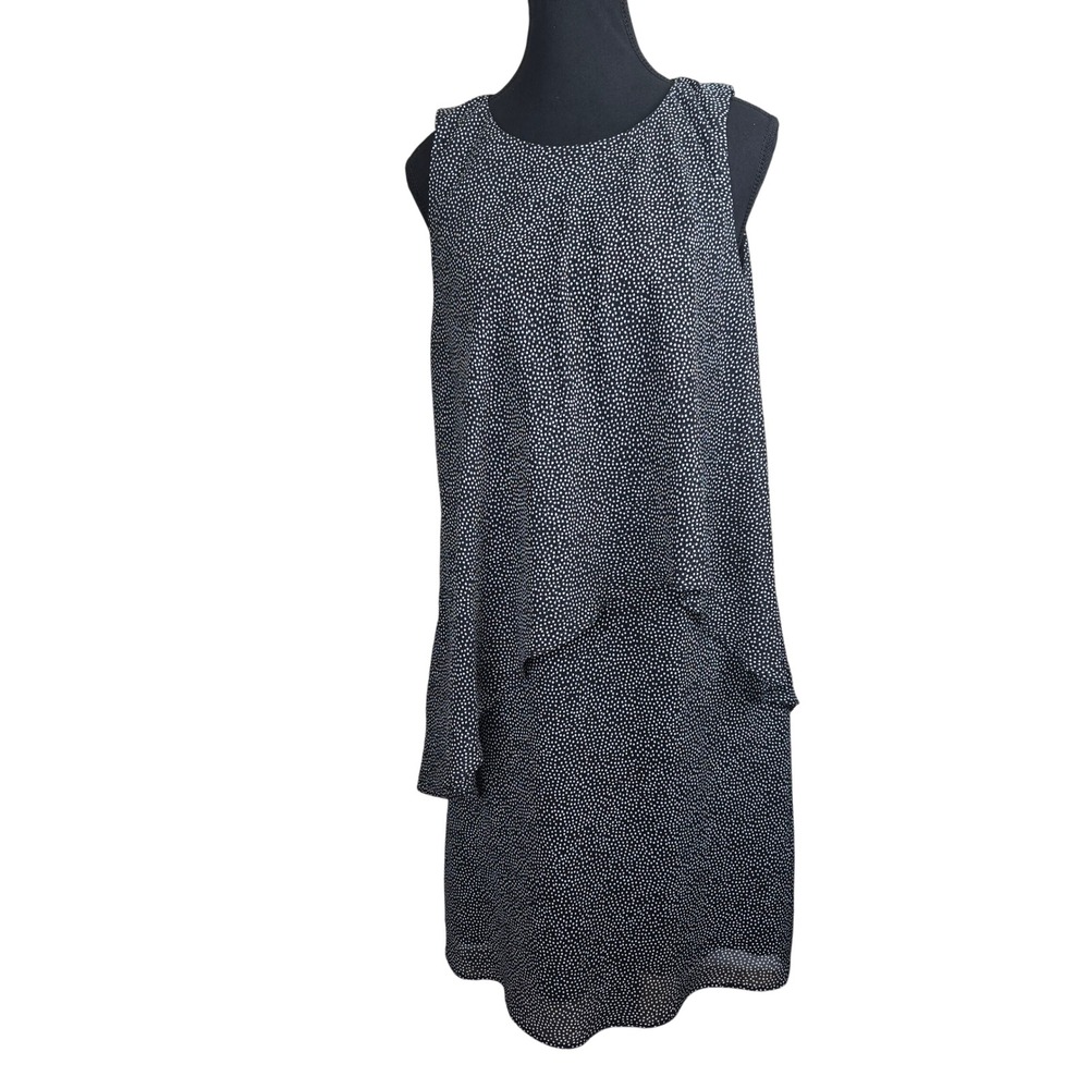 Lauren Ralph Lauren Black Polka Dot Sleeveless Layered Sheath Dress Size 12